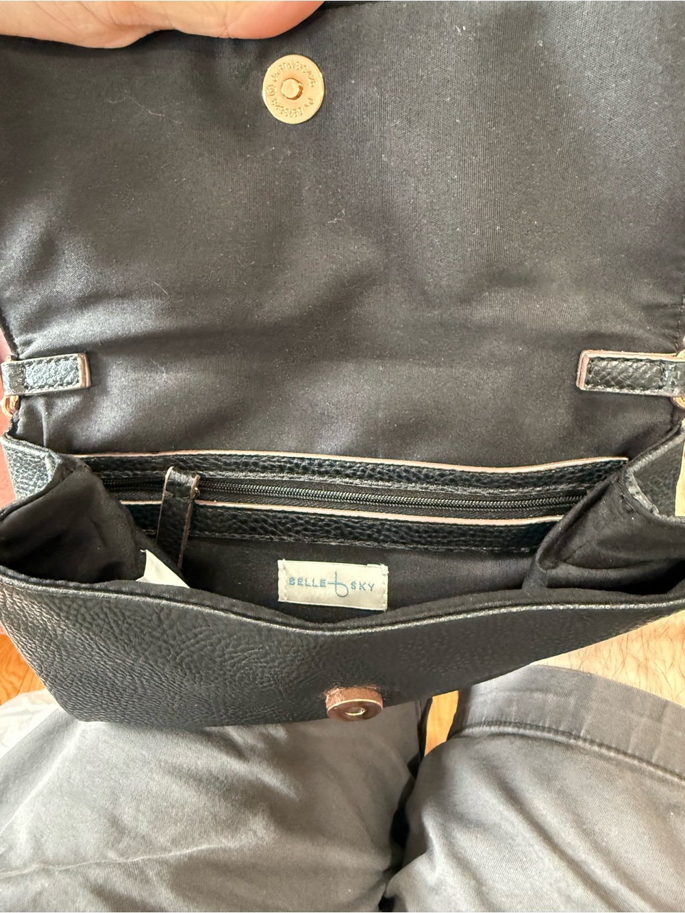 belle sky Black Leather Crossbody with Rose Gold Studs and Chain - Picture 2 of 2